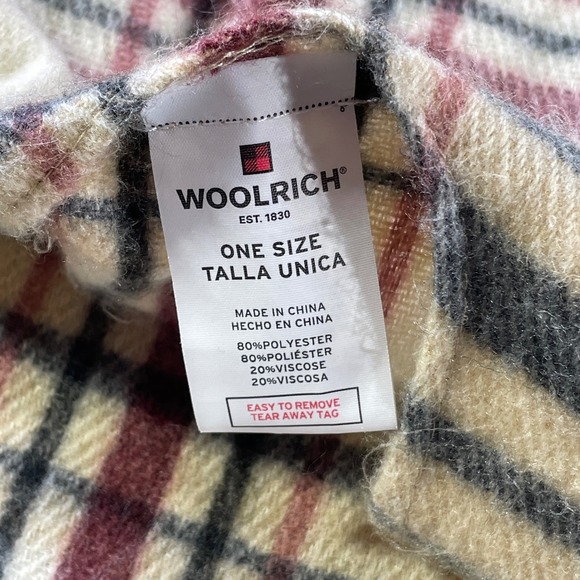 Woolrich Plaid Scarf Wrap One Size Cream Tan Fringe Warm‎ Boho Western Outdoor - Picture 2 of 7